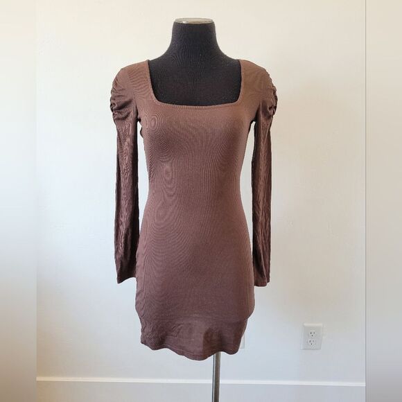 Ultra Flirt Ribbed Bodycon Dress Square Neck Purple Brown Casual Soft Girl Small - Picture 2 of 10